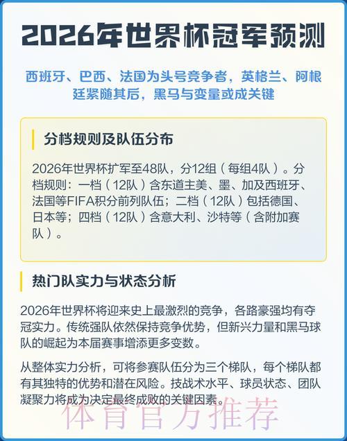 2026世界杯夺冠热门球队预测分析 2026世界杯夺冠热门球队预测分析